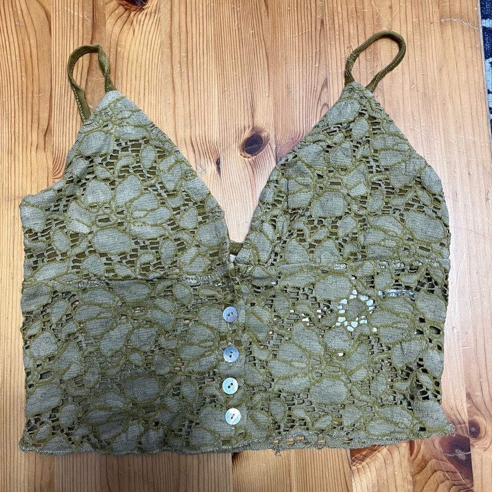 Urban Outfitters Green Lace Bralette with Buttons
